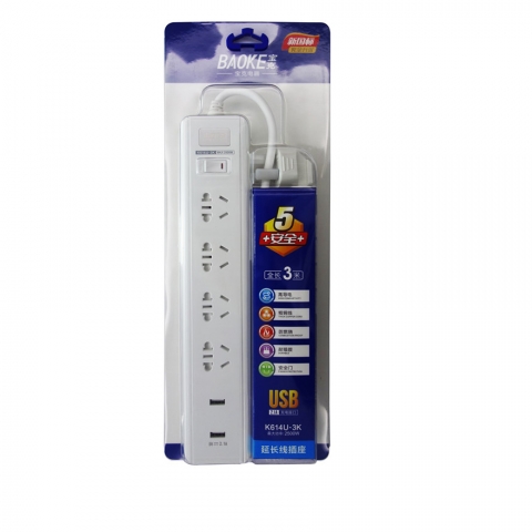 寶克插座四位一開K614UK  （帶雙USB）3m-6